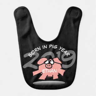 Funny Cartoon Pink Pig 2019 Personalised Baby Bib