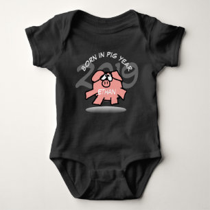 Funny Cartoon Pink Pig custom Personalised Baby B Baby Bodysuit