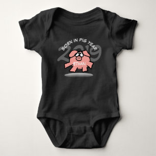 Funny Cartoon Pink Pig custom Personalised Baby B Bodysuit