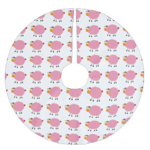 Funny cartoon pink sheep brushed polyester tree skirt
