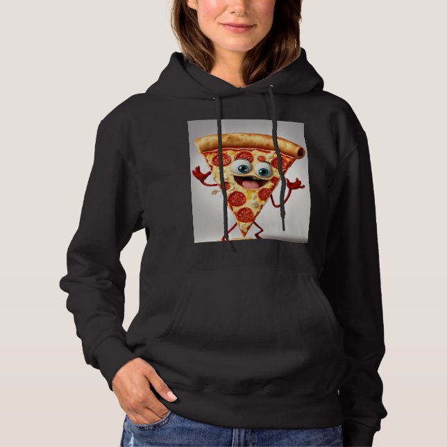 Funny Cartoon Pizza Slice T-Shirt - Cute Anthropom Hoodie (Front)