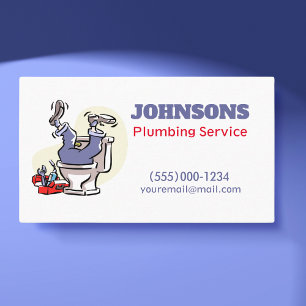 Funny Cartoon Plumber Contractor Plumbing Service Business Card
