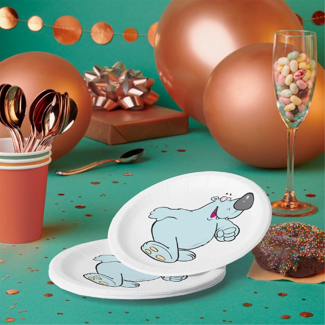 Funny Cartoon Polar Bear Cute Blue Character  Paper Plate (Creator Uploaded)