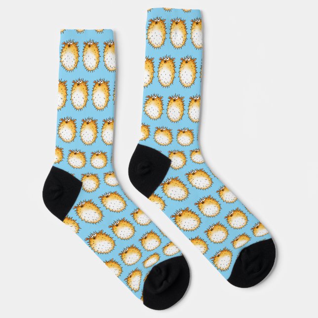 Funny Cartoon Puffer Fish Design Socks (Right)