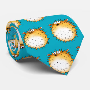 Funny Cartoon Puffer Fish Design Tie