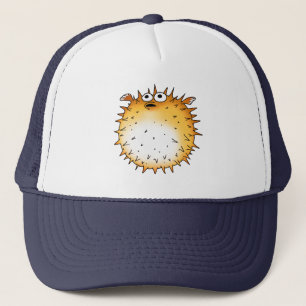 Funny Cartoon Puffer Fish Design Trucker Hat