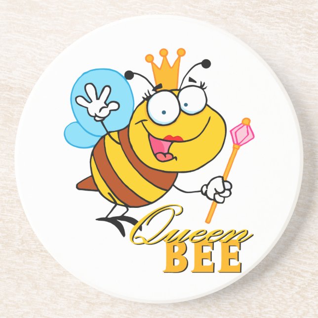 funny cartoon queen bee with text coaster (Front)