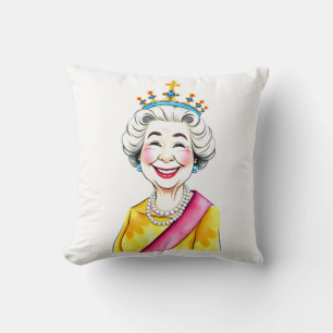 Funny Cartoon Queen Elizabeth II Royal Portrait Cushion
