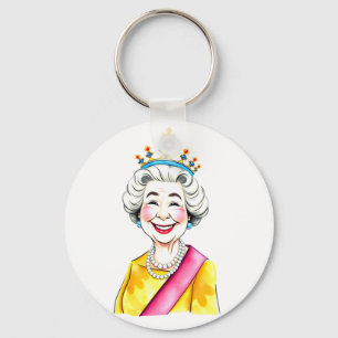 Funny Cartoon Queen Elizabeth II Royal Portrait Key Ring