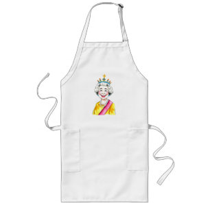 Funny Cartoon Queen Elizabeth II Royal Portrait Long Apron