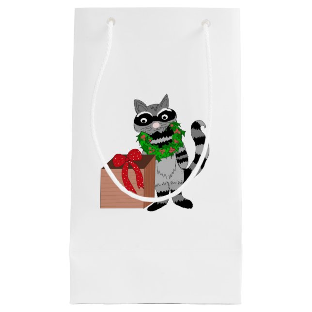Funny Cartoon Racoon with Present Small Gift Bag (Front)