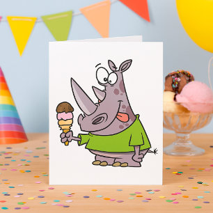 Funny Cartoon Rhino Eating Ice Cream Cute Animal  Card