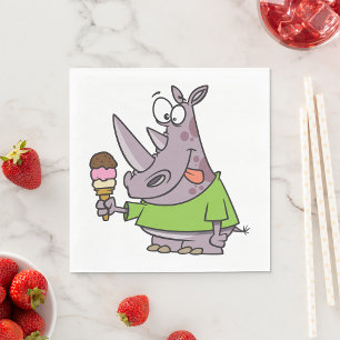 Funny Cartoon Rhino Eating Ice Cream Cute Animal  Napkin