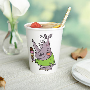 Funny Cartoon Rhino Eating Ice Cream Cute Animal  Paper Cups