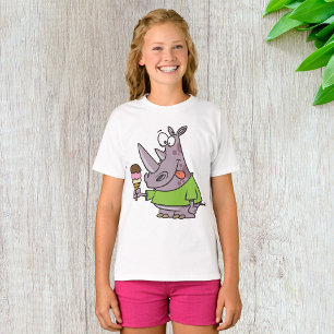 Funny Cartoon Rhino Eating Ice Cream Cute Animal  T-Shirt