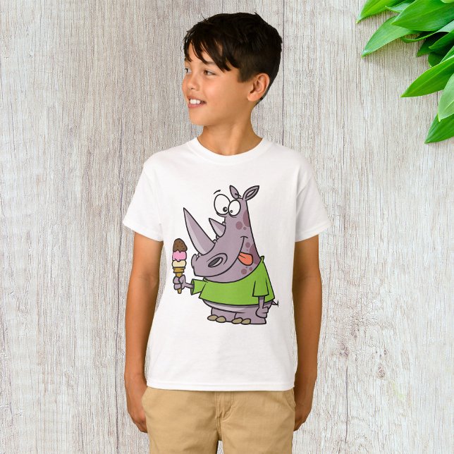 Funny Cartoon Rhino Eating Ice Cream Cute Animal  T-Shirt (Creator Uploaded)