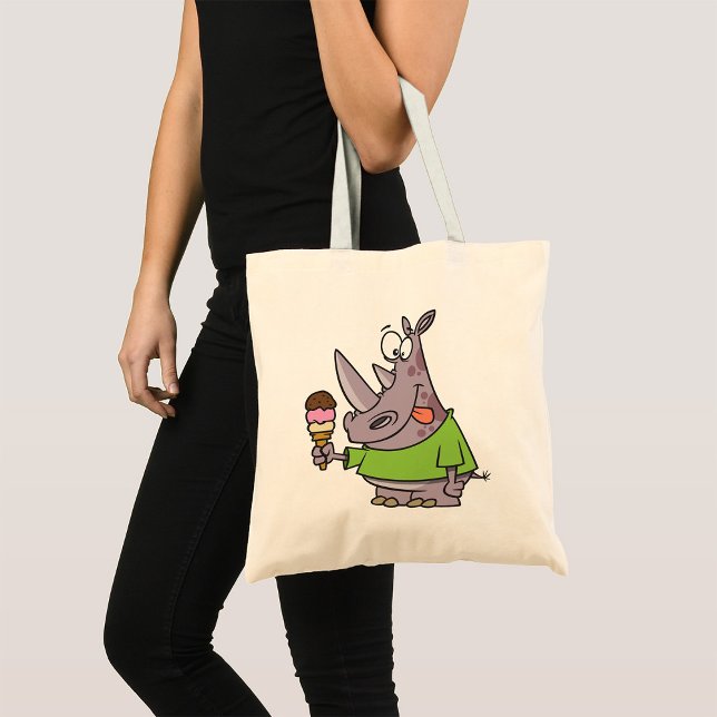Funny Cartoon Rhino Eating Ice Cream Cute Animal  Tote Bag (Creator Uploaded)