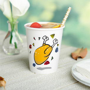 Funny Cartoon Roast Chicken Falling Paper Cups