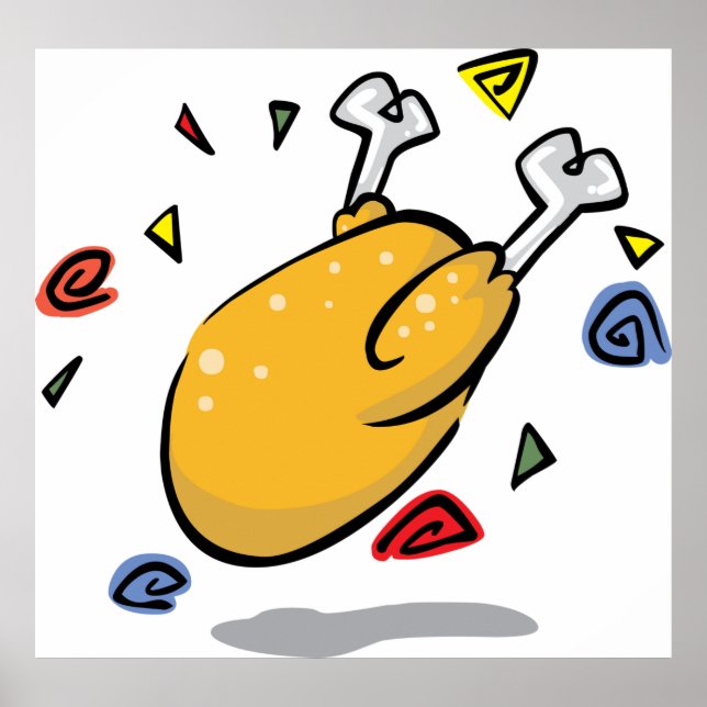 Funny Cartoon Roast Chicken Falling Poster (Front)