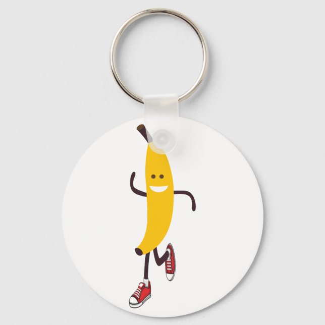 Funny Cartoon Running Banana Key Ring (Front)