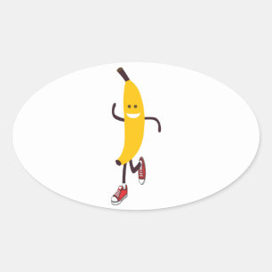 Funny Cartoon Running Banana Oval Sticker