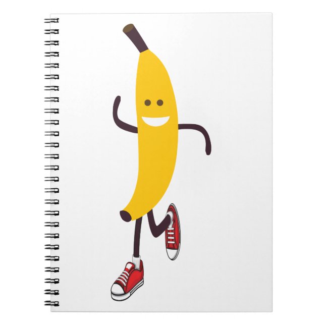 Funny Cartoon Running Banana Spiral Notebook (Front)