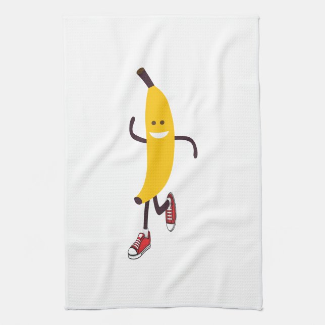 Funny Cartoon Running Banana Tea Towel (Vertical)