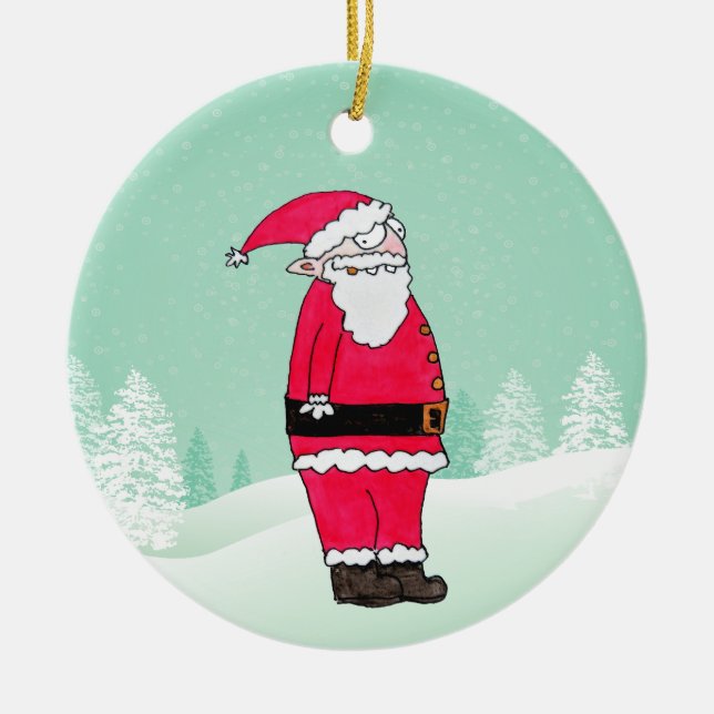 Funny Cartoon Santa Claus Ceramic Tree Decoration (Front)