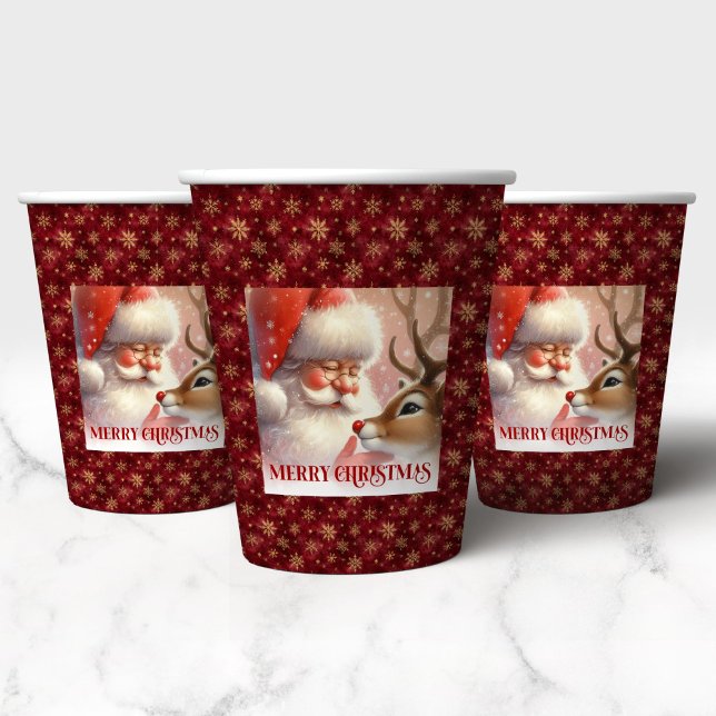 Funny Cartoon Santa Rudolph Holiday Paper Cups (Funny Cartoon Santa Rudolph Holiday Paper Cups)