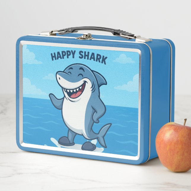 Funny Cartoon Shark in Slippers – Happy Shark  Metal Lunch Box (In Situ)