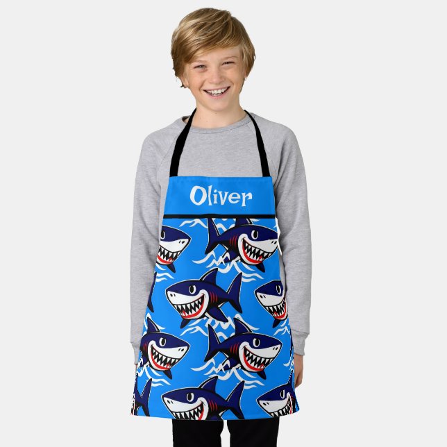 Funny Cartoon Shark Pattern Apron (Worn)