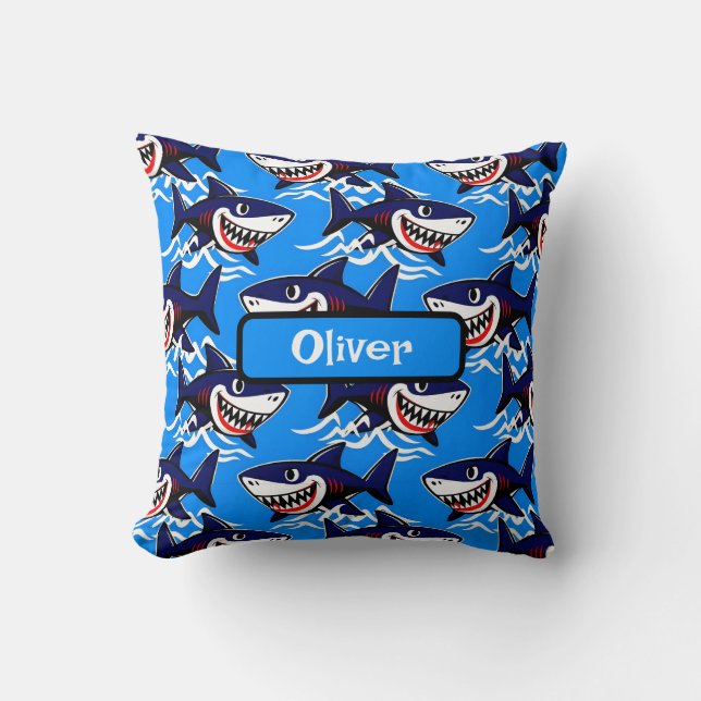 Funny Cartoon Shark Pattern Cushion (Front)
