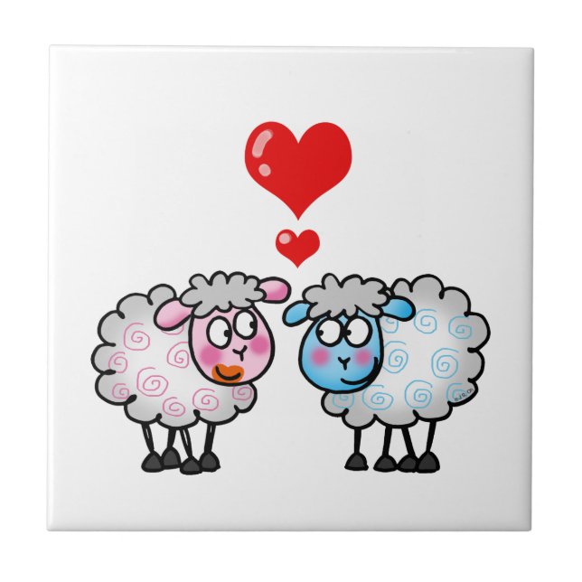 Funny cartoon sheeps, Wedding couple Tile (Front)