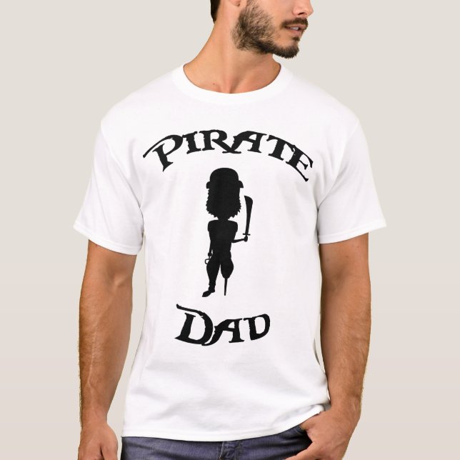 Funny Cartoon Silhouette Pirate Dad T-Shirt (Front)