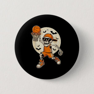 Funny Cartoon Skeleton Basketball Halloween Player 6 Cm Round Badge