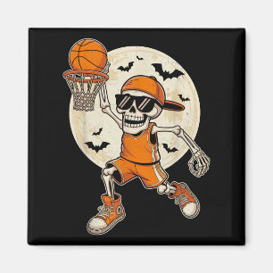 Funny Cartoon Skeleton Basketball Halloween Player Magnet