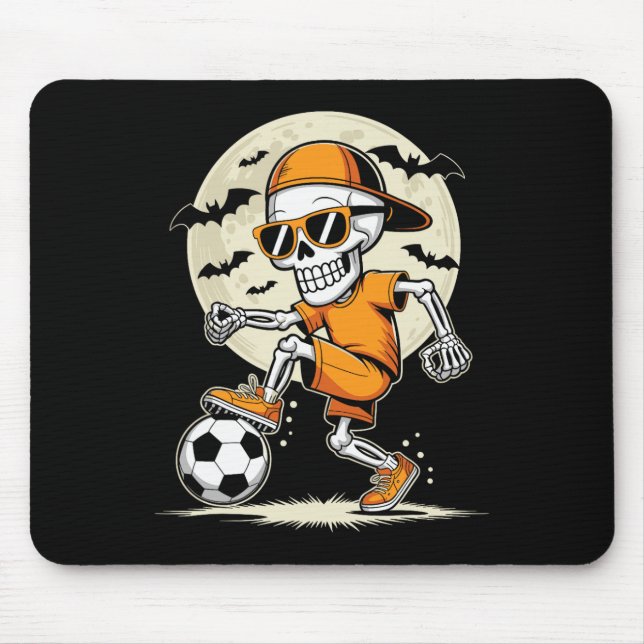 Funny Cartoon Skeleton Halloween Soccer Player Boy Mouse Pad (Front)