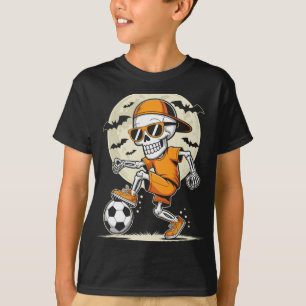 Funny Cartoon Skeleton Halloween Soccer Player Boy T-Shirt
