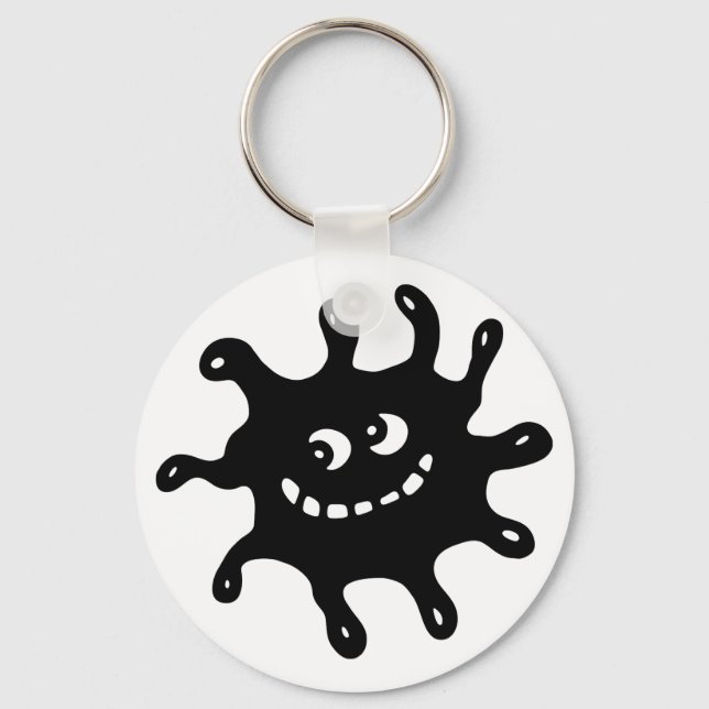 Funny Cartoon Smiling Black & White Germ Key Ring (Front)