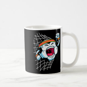 Funny Cartoon Soccer Ball Breaking Net Scoring Goa Coffee Mug