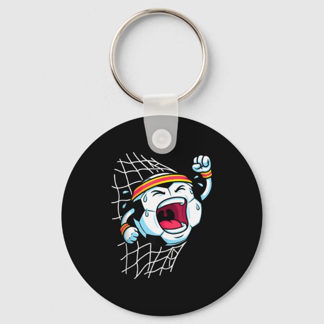 Funny Cartoon Soccer Ball Breaking Net Scoring Goa Key Ring (Front)