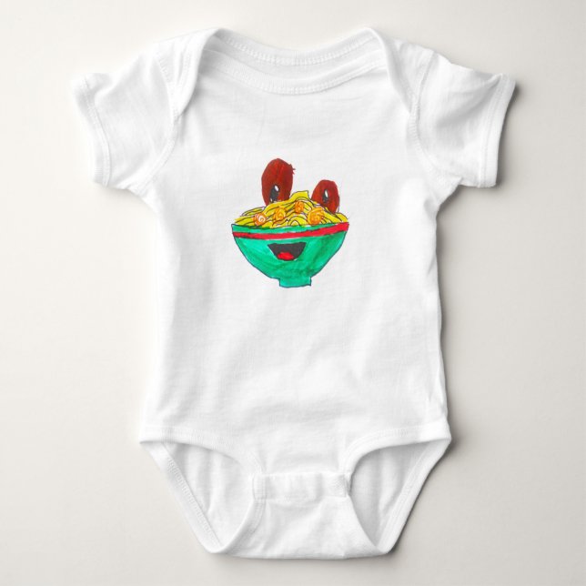 Funny cartoon spaghetti meatballs art baby bodysuit (Front)