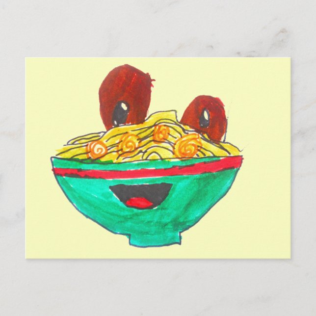 Funny cartoon spaghetti meatballs art postcard (Front)