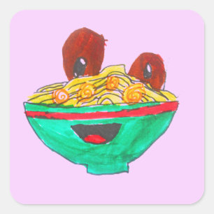 Funny cartoon spaghetti meatballs art square sticker