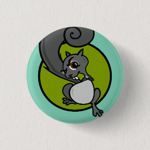 FUNNY CARTOON SQUIRREL ROUND PIN BACK BUTTON