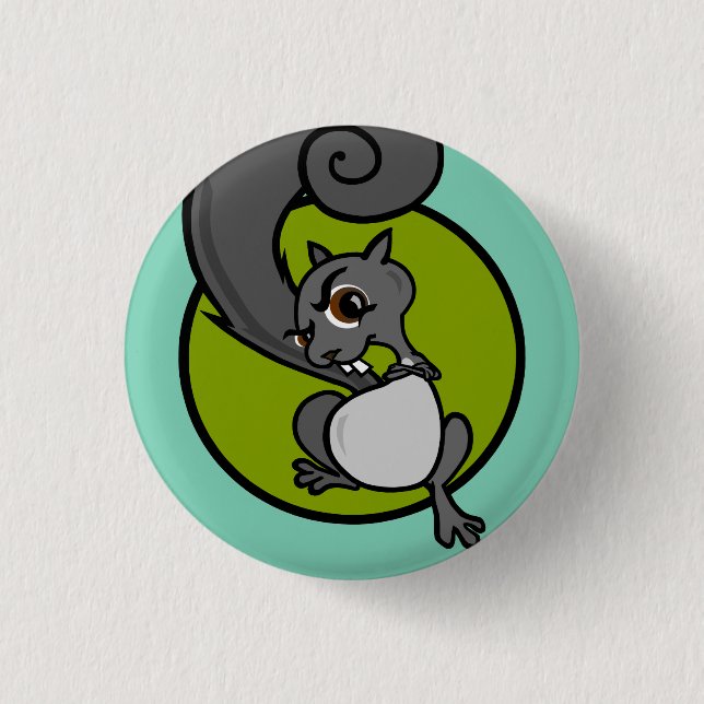FUNNY CARTOON SQUIRREL ROUND PIN BACK BUTTON (Front)