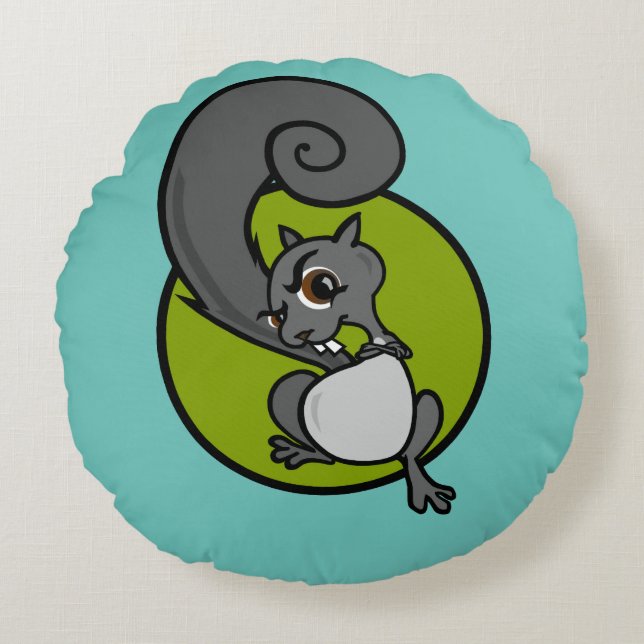 FUNNY CARTOON SQUIRREL ROUND THROW PILLOW (Front)