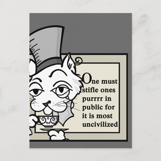 FUNNY CARTOON STYLE CAT WITH TOP HAT POSTCARD (Front)