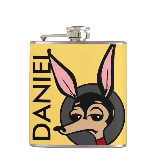 FUNNY CARTOON STYLE DOG VINYL WRAPPED FLASK (Front)