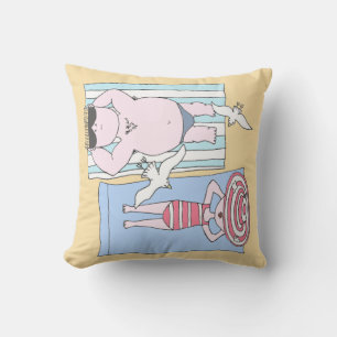 Funny Cartoon Sunbathers Cushion